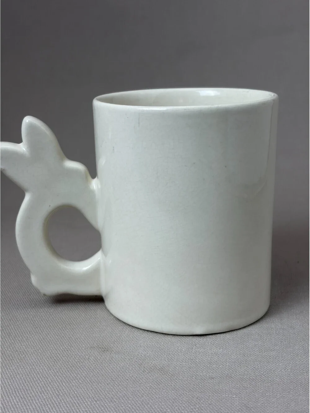 Vintage Bunny Rabbit Figural Handle Coffee Mug Easter Couple Nursery Ceramic Cup